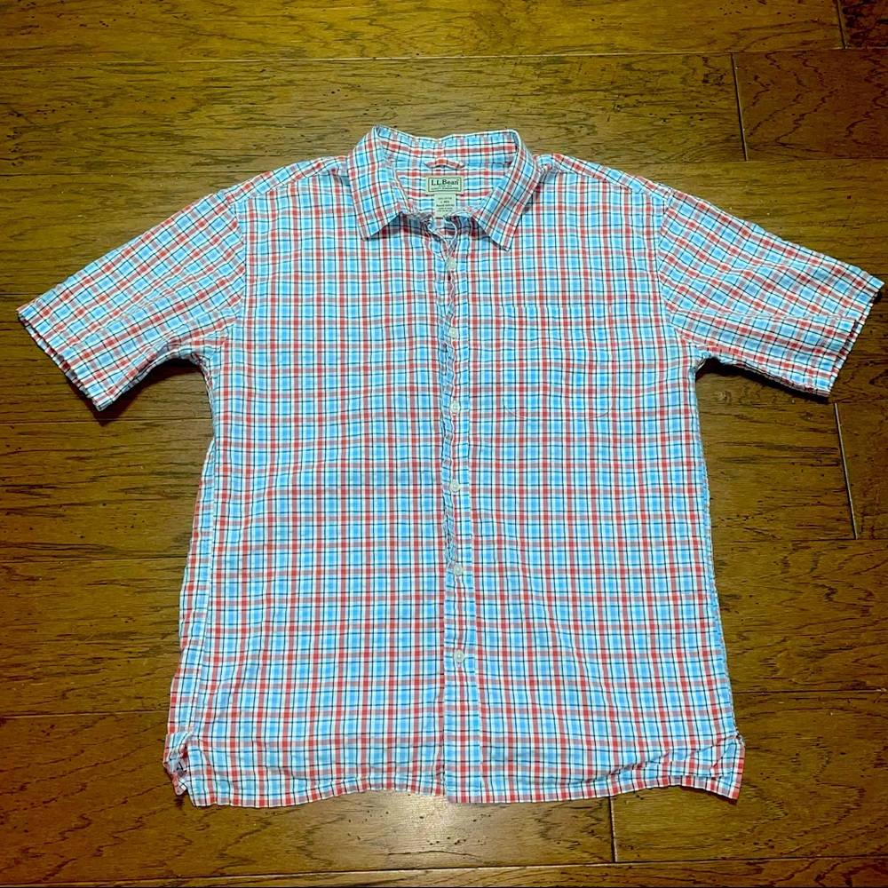L.L. Bean Mens Size L Regular Button Up Shirt Short Sleeve Multicolor Plaid.